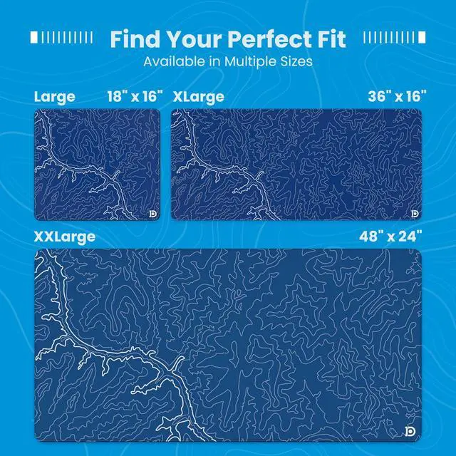 Alt view image 3 of 5 - Deskr Navy Topograph Canyon Deskpad Full XL Gaming Desk Mat Gamer Desk Pad with Stitched Edges 5mm Thick Non-Slip Water-Resistant Rubber Laptop Computer Mousepad for Office & Home - 36 x 16 in