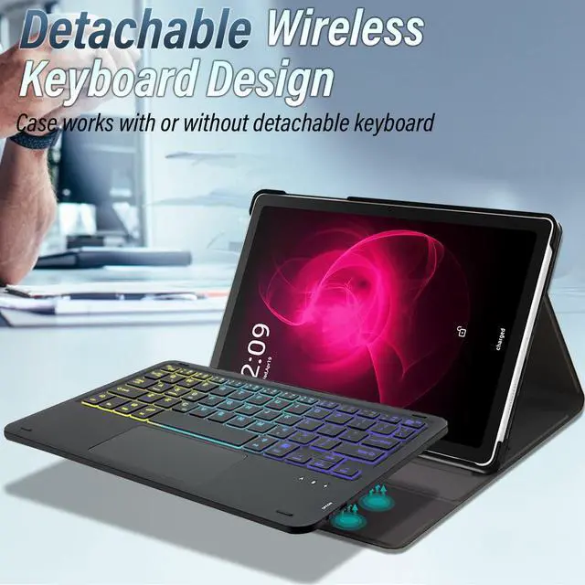 Alt view image 3 of 5 - Backlit Touchpad Keyboard Case for T-Mobile Revvl Tab 5G Tablet 10.36 Inch, DKAHOEE 3-Zone Backlit Wireless Trackpad Keyboard with Protective Slim Stand Case for 10.36" T-Mobile Revvl Tab 2023 Release