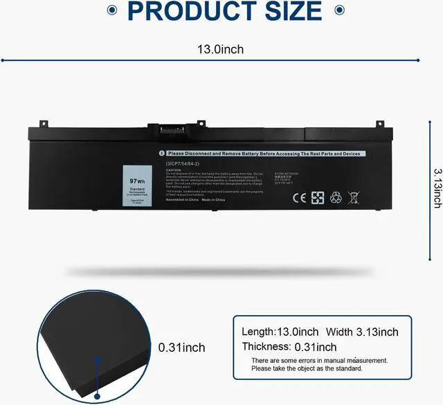 Alt view image 3 of 5 - 97Wh NYFJH Battery Replacement for Dell Precision 7530 7730 7540 7740 Series P34E P34E001 P34E002 P74F P74F001 P74F002 Li-polymer 0NYFJH 451-BCGI 0WNRC 0WMRC GW0K9 GWOK9 00WNRC 0GW0K9 0GWOK9 11.4V