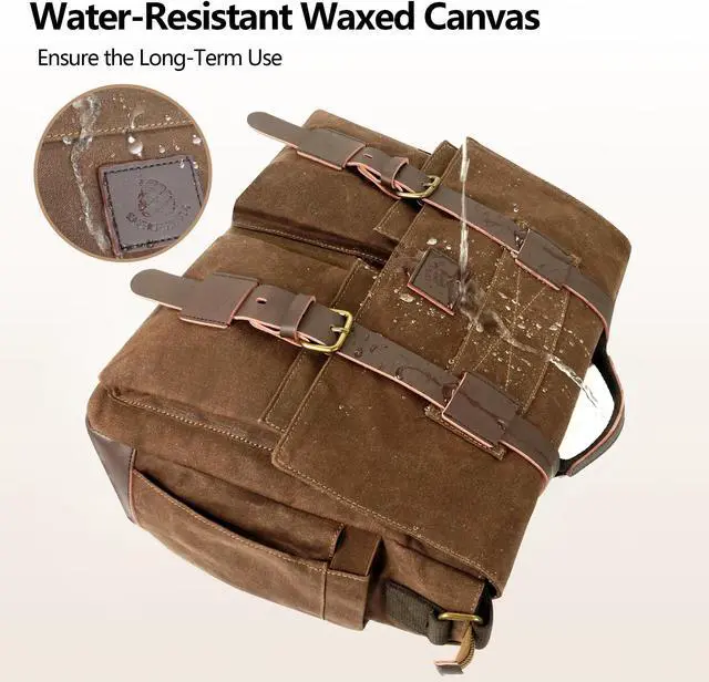Alt view image 5 of 5 - densata Messenger Bag for Men,13-14-15.6 Inch Laptop Bag Vintage Waxed Canvas Satchel Bag Leather Briefcase for School and Work(Vintage Brown)