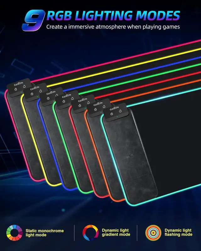 Alt view image 3 of 5 - Wireless Charging RGB Gaming Mouse Pad 10W, 31.5"x11.8" Large Desk Mat, Led Mouse Pad, 9 Light Modes, Non-Slip Rubber Base, Waterproof Computer Keyboard Mat for Gaming Home Office, Black with Adapter