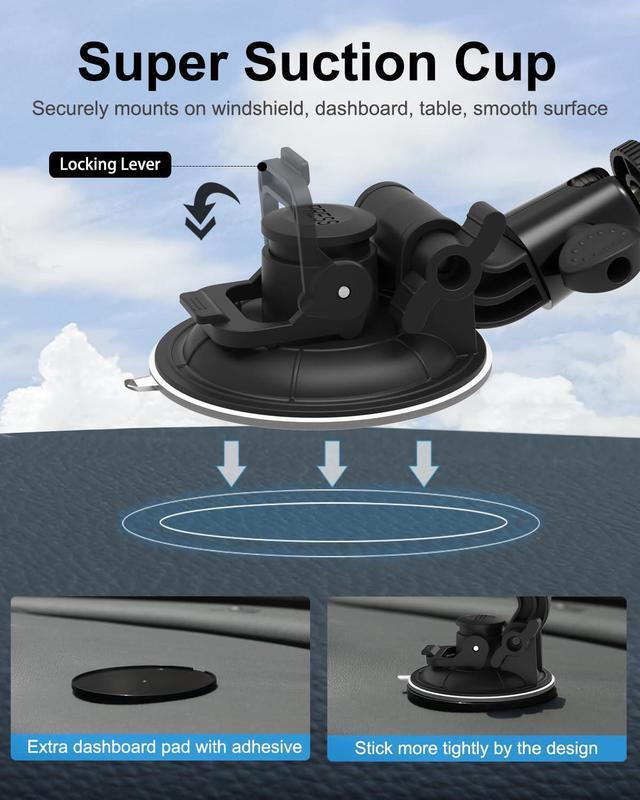 Alt view image 3 of 5 - Dosvsi Windshield Car Tablet Mount, Heavy Duty Window Dashboard Tablet Holder, 95mm Powerful Suction Mount for iPad Pro 12.9 11 Air Mini, Galaxy Tab, Z Fold,More 4-13'' Tablets, 1/4'' Screw for Camera