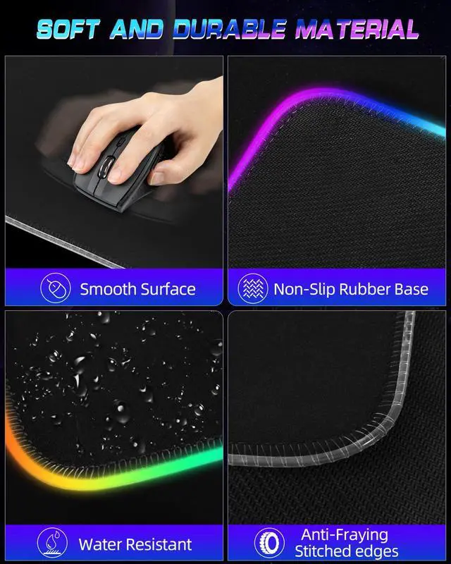 Alt view image 4 of 5 - Wireless Charging RGB Gaming Mouse Pad 10W, 31.5"x11.8" Large Desk Mat, Led Mouse Pad, 9 Light Modes, Non-Slip Rubber Base, Waterproof Computer Keyboard Mat for Gaming Home Office, Black with Adapter