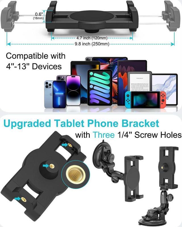 Alt view image 4 of 5 - Dosvsi Windshield Car Tablet Mount, Heavy Duty Window Dashboard Tablet Holder, 95mm Powerful Suction Mount for iPad Pro 12.9 11 Air Mini, Galaxy Tab, Z Fold,More 4-13'' Tablets, 1/4'' Screw for Camera