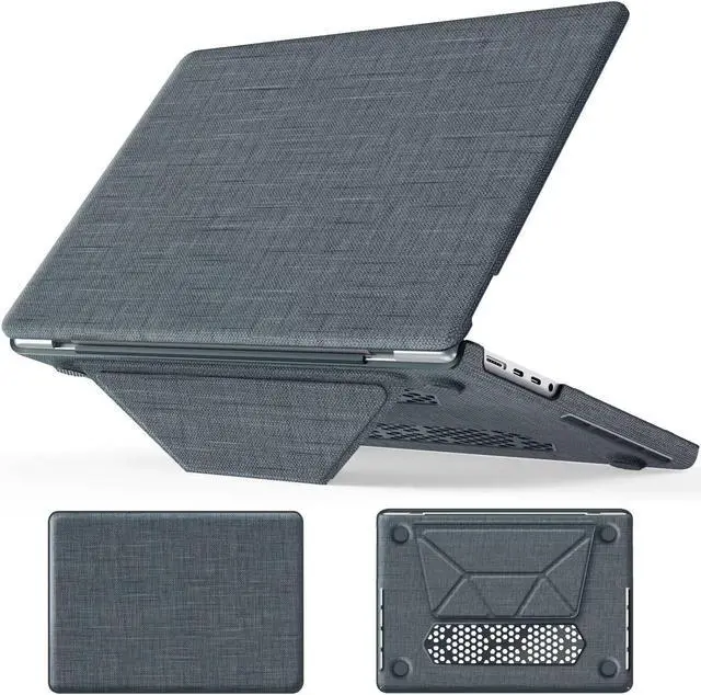 Main image of DONGKE for M4 MacBook Pro 14 Inch Case M3 M2 M1 Pro/Max 2024 2023 2021 (Model: A3112 A3401 A3185 A2918 A2992 A2779 A2442), Durable Fabric & PC Protective Cover with Magnetic Stand - Grey