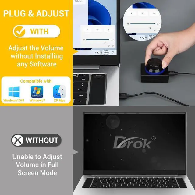 Alt view image 2 of 5 - DROK USB Volume Knob, Small PC Computer Speaker Volume Control Audio External USB Volume Control Knob with 1-Key Mute Function Support Win7 8 10 XP Mac Vista Android, Black