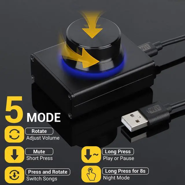 Alt view image 3 of 5 - DROK USB Volume Knob, Small PC Computer Speaker Volume Control Audio External USB Volume Control Knob with 1-Key Mute Function Support Win7 8 10 XP Mac Vista Android, Black