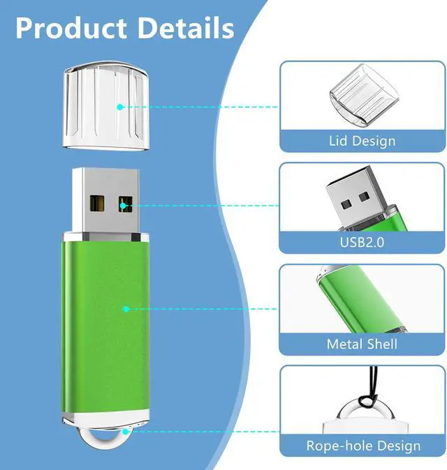 Alt view image 3 of 5 - EASTBULL 2.0 USB Bulk Flash Drive 8GB Flash Drives 20 Pack USB 2.0 Drive Bulk Memory Thumb Drive for Storage and Backup 8GB 20 Pack Green
