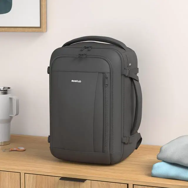 Alt view image 2 of 5 - ECOHUB Travel Backpack 18x14x8 Spirit Airlines Personal Item Bag Carry On Backpack 13 Pockets Large Work Casual Daypack for men Airline Approved Waterproof Gym Backpack with Charging Port, Black