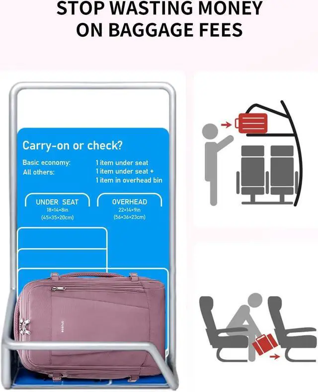 Alt view image 2 of 5 - ECOHUB 17'' Travel Backpack, Personal Item Backpack with 13 Pockets, Flight Approved Carry on Backpack with USB Port & Luggage Sleeve, Travel bag for Women, Water Resistant Backpack, Pink