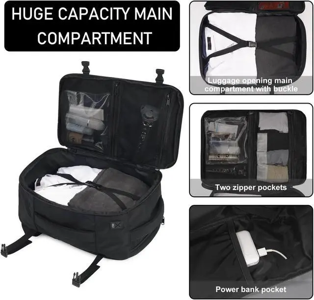 Alt view image 4 of 5 - ECOHUB Travel Backpack 18x14x8 Spirit Airlines Personal Item Bag Carry On Backpack 13 Pockets Large Work Casual Daypack for men Airline Approved Waterproof Gym Backpack with Charging Port, Black