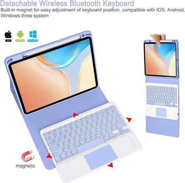 Alt view image 2 of 5 - Eisuiyi Keyboard Case for iPad Pro 11" M4 2024, Detachable Touchpad BT Keyboard, Magentic Protective Cover with Pencil Holder, Full Protection, Purple