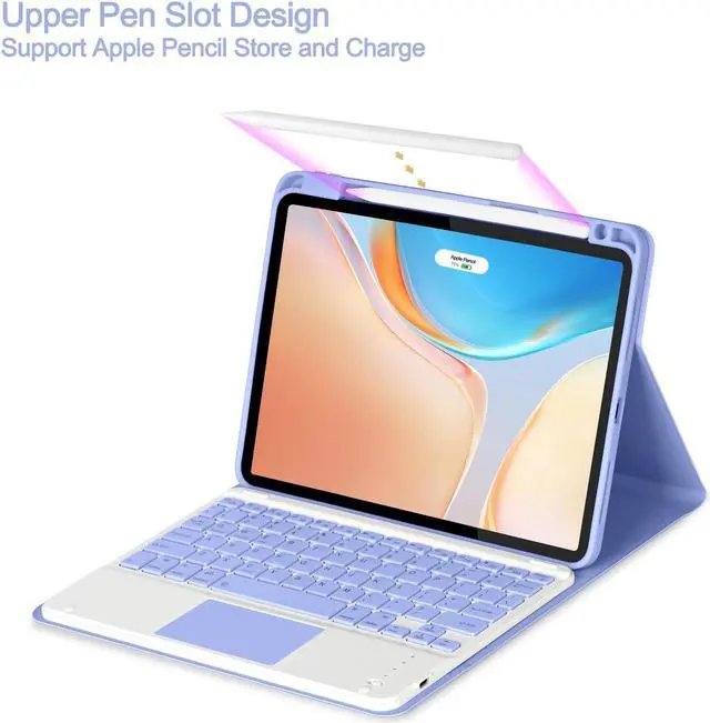 Alt view image 4 of 5 - Eisuiyi Keyboard Case for iPad Pro 11" M4 2024, Detachable Touchpad BT Keyboard, Magentic Protective Cover with Pencil Holder, Full Protection, Purple