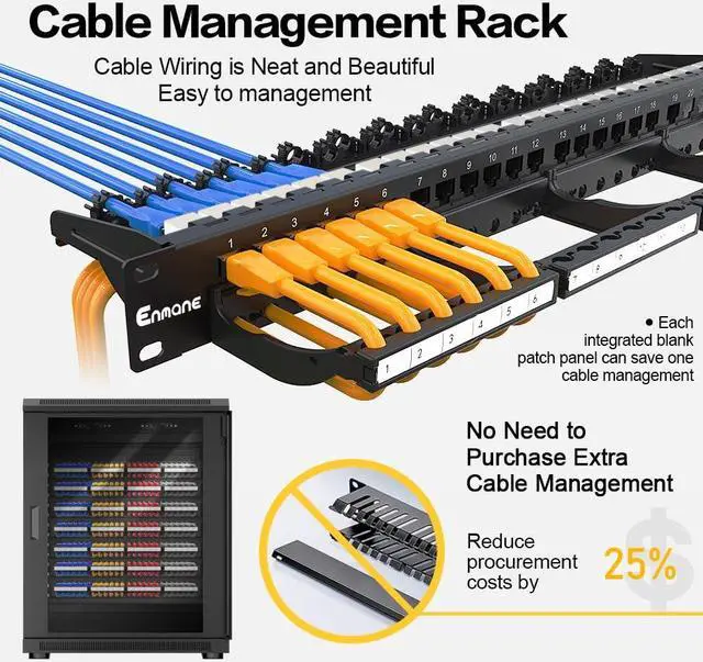 Alt view image 3 of 5 - Enmane 24 Port Patch Panel CAT6A Keystone Patch Panel Shielded with Smart Cable Management for 19 inch Rack Mount(RJ45 Patch Panel)