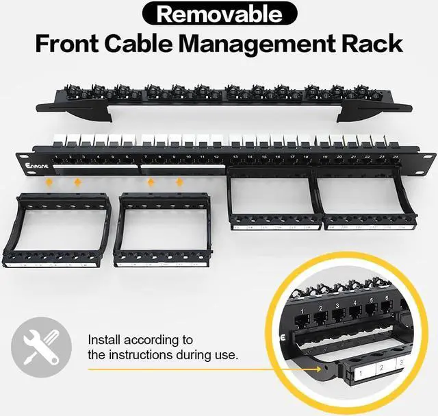 Alt view image 5 of 5 - Enmane 24 Port Patch Panel CAT6A Keystone Patch Panel Shielded with Smart Cable Management for 19 inch Rack Mount(RJ45 Patch Panel)