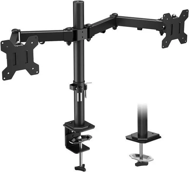 Main image of ERGOMAKER Dual Monitor Mount for Desk,Monitor Arm Holds 2 Computer Screens Fits 13" to 27", Heavy Duty Fully Adjustable Monitor Stand with C-Clamp and Grommet Base, VESA 75x75 100x100mm, Black