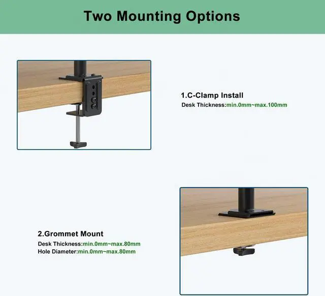 Alt view image 4 of 5 - ERGOMAKER Dual Monitor Mount for Desk,Monitor Arm Holds 2 Computer Screens Fits 13" to 27", Heavy Duty Fully Adjustable Monitor Stand with C-Clamp and Grommet Base, VESA 75x75 100x100mm, Black