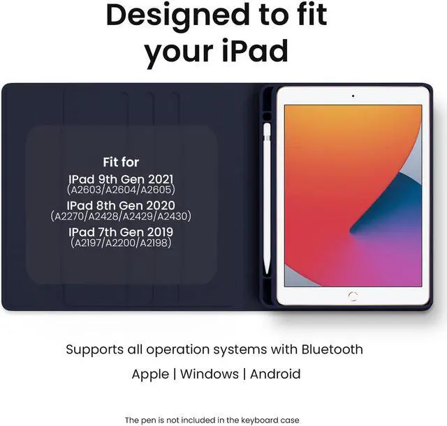 Alt view image 2 of 5 - EVEO iPad Case with Keyboard 10.2'' - iPad 9th Generation Case with Keyboard - for iPad Case 9th Generation/8th Gen/7th iPad Keyboard case 9th Generation iPad case, Built-in Pencil Holder-Dark Blue