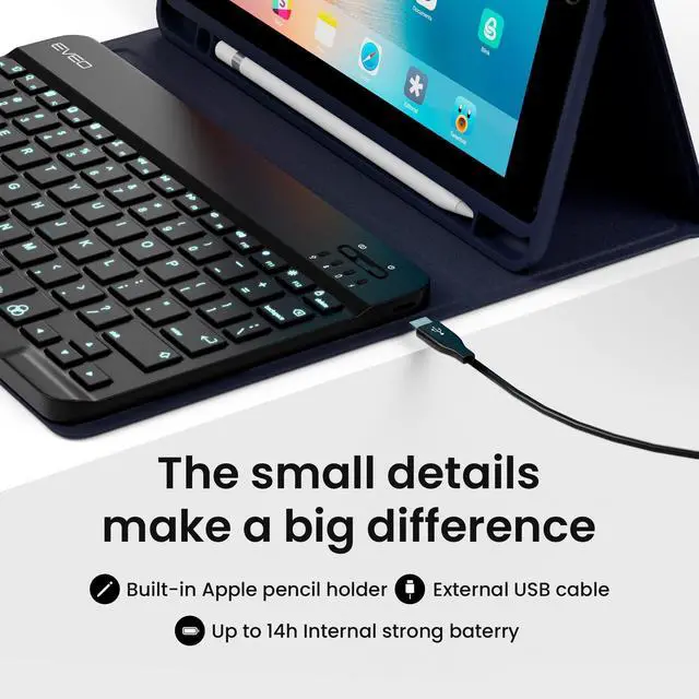 Alt view image 5 of 5 - EVEO iPad Case with Keyboard 10.2'' - iPad 9th Generation Case with Keyboard - for iPad Case 9th Generation/8th Gen/7th iPad Keyboard case 9th Generation iPad case, Built-in Pencil Holder-Dark Blue