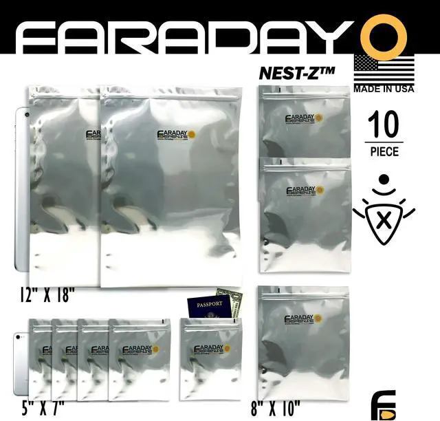Alt view image 3 of 5 - Faraday Defense 10pc Kit NEST-Z Faraday Bag EMP/Solar-Flare Prepper Ultra Thick - Military Grade Design, Superior Shielding Performance, Phones - Radios - Hard Drives - Tablets - Laptops Made in USA