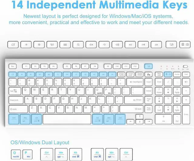 Alt view image 3 of 5 - Wireless Keyboard and Mouse -Ergonomics Slim Silent Keyboard Mouse Combo - Compact Size with Number Pad for Windows and macOS,PC/Computer/Laptop/Tablet