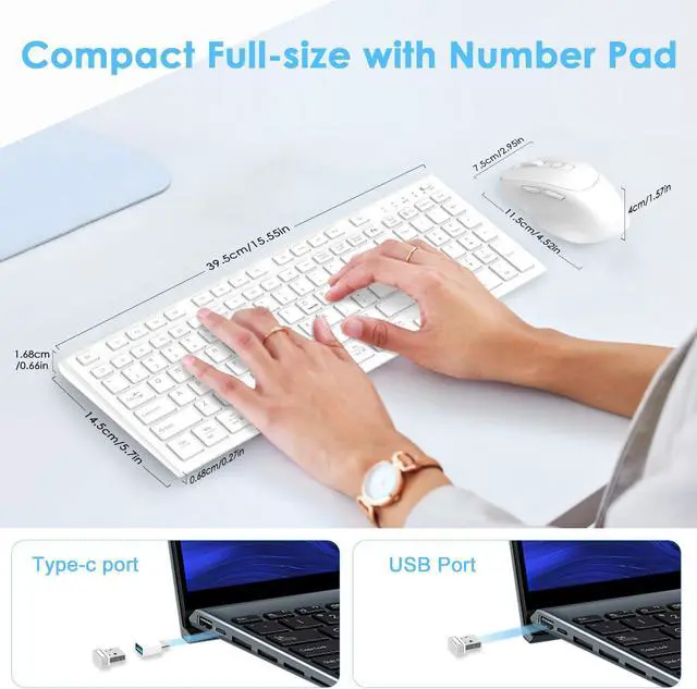 Alt view image 5 of 5 - Wireless Keyboard and Mouse -Ergonomics Slim Silent Keyboard Mouse Combo - Compact Size with Number Pad for Windows and macOS,PC/Computer/Laptop/Tablet