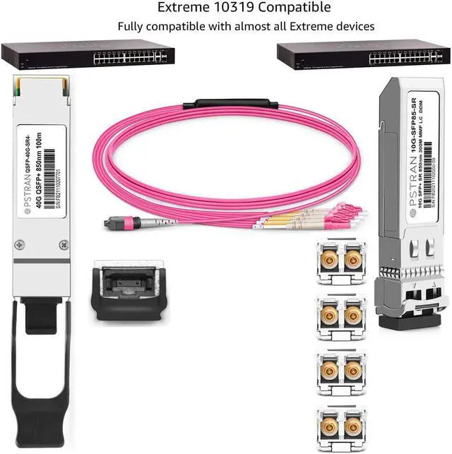 Alt view image 5 of 5 - OPSTRAN 40GBASE-SR4 QSFP+ Optical Transceiver Module Compatible with Extreme 10319 40G QSFP+ SR4 850nm 100m DDM MTP/MPO-12 MMF