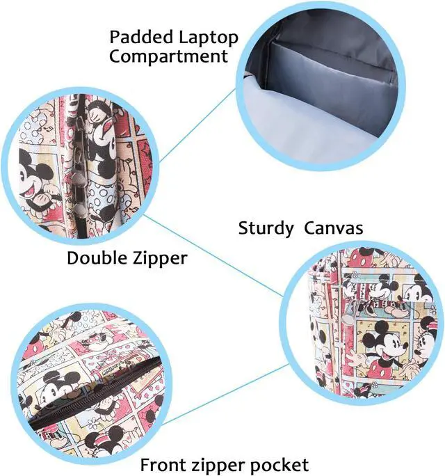 Alt view image 3 of 5 - Mickey Minnie Comic Style Canvas Backpack Casual Daypack with 15 in Laptop Storage Compartment