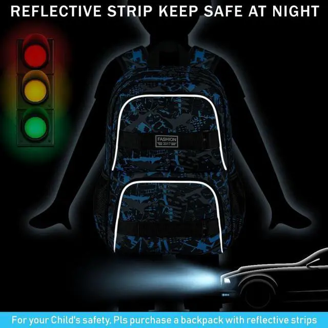 Alt view image 3 of 5 - FTJCF 17 Inches Backpack for Boys Men, 3Pcs College Laptop Backpacks with Lunch Bag, Water Resistant Graffiti School Bookbag Set for Teens Students(Blue)