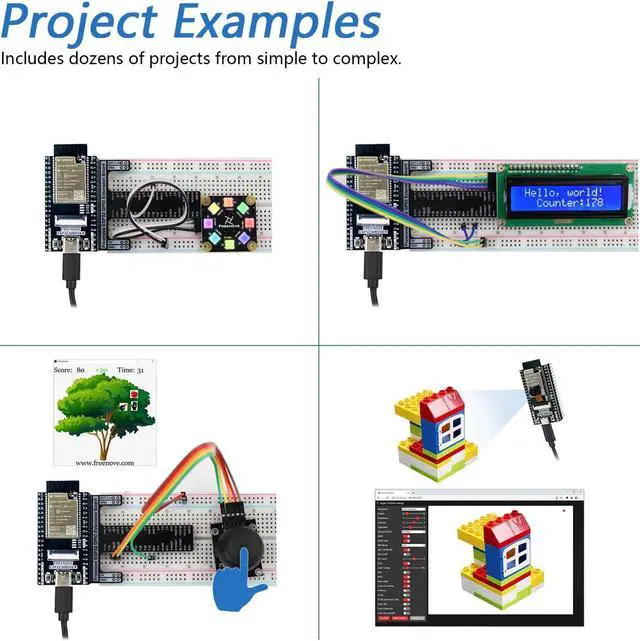 Alt view image 4 of 5 - FREENOVE Ultimate Starter Kit for ESP32-WROVER CAM (Included), Dual-core 32-bit 240 MHz Microcontroller, Onboard Camera Wireless, Python C Java, 795-Page Detailed Tutorial, 240 Items, 122 Projects
