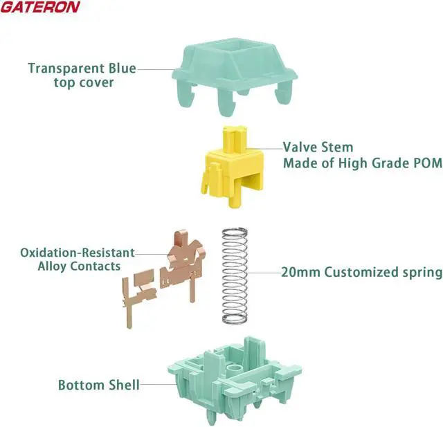 Alt view image 4 of 5 - Mciepny Gateron Jade Goldenrod Yellow Pro Keyboard Switch,55gf 5-Pin Pre Lubed Plug-in Led Linear Key Switches,for Mechanical Gaming Keyboard (108pcs)