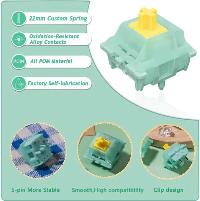 Alt view image 3 of 5 - Mciepny Gateron Jade Goldenrod Yellow Pro Keyboard Switch,55gf 5-Pin Pre Lubed Plug-in Led Linear Key Switches,for Mechanical Gaming Keyboard (108pcs)