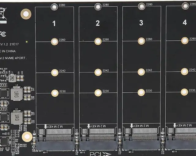 Alt view image 3 of 5 - PCIE NVME Adapter Card, 4 Port M.2 SSD NVME (M Key) to PCIE x 4 Controller Converter Expansion Card(ph44)