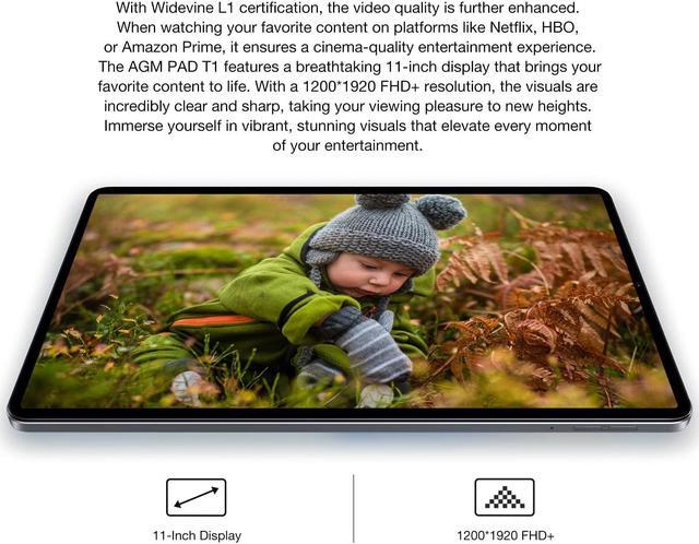 Alt view image 4 of 5 - AGM PAD T1 11-Inch Android 14 Tablet, 1920*1200 FHD+ IPS Display, T606, Widevine L1 & GMS Certified, 8(4+4)GB + 128GB[TF 1TB], 7000mAh, GPS, OTG, BT5.0, w/Protective Case & Screen Protector, WiFi Only