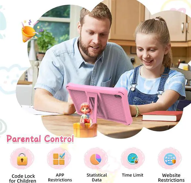 Alt view image 4 of 5 - Kids Tablet 8 inch Toddler Tablet Android Kids Tablet 4GB RAM 32GB ROM 8 inch IPS Touchscreen 1280x800, Iwawa and Parental Controls Kids Tablet , WiFi, Dual Camera, Bluetooth, Shockproof Case