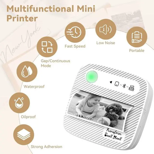Alt view image 2 of 5 - Mini Printer, Sticker Printer with 10 Rolls Sticker Paper, Bluetooth Thermal Printer Compatible with iOS & Android, Mini Pocket Printer Portable and Inkless for Study Notes, Pictures, DIY, Label