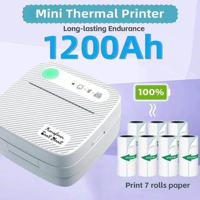Alt view image 4 of 5 - Mini Printer, Sticker Printer with 10 Rolls Sticker Paper, Bluetooth Thermal Printer Compatible with iOS & Android, Mini Pocket Printer Portable and Inkless for Study Notes, Pictures, DIY, Label