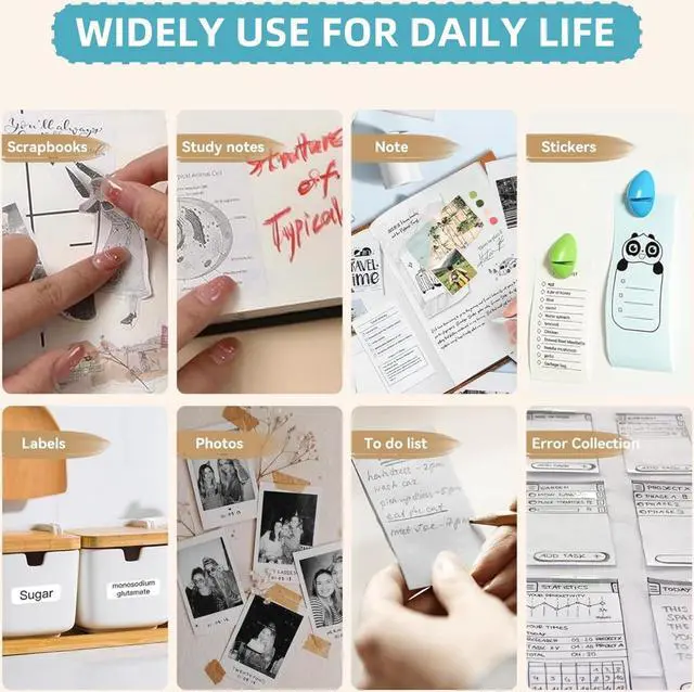 Alt view image 5 of 5 - Mini Printer, Sticker Printer with 10 Rolls Sticker Paper, Bluetooth Thermal Printer Compatible with iOS & Android, Mini Pocket Printer Portable and Inkless for Study Notes, Pictures, DIY, Label