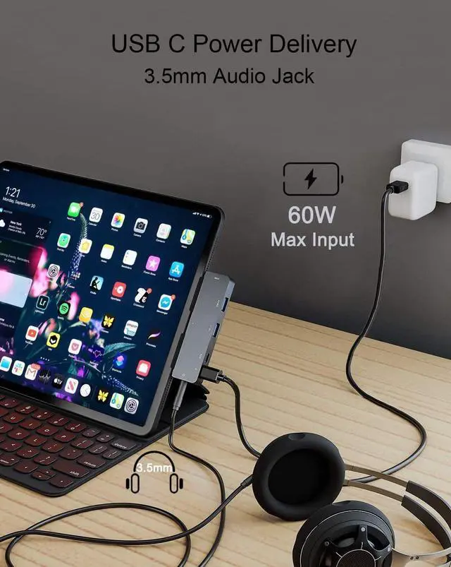 Alt view image 4 of 5 - iPad Pro USB C Hub Adapter for iPad Pro 2024 M4 M2 M1,7-in-1 Hub with 4K@60Hz HDMI,3.5mm Jack,USB3.0,PD 60W,SD/TF Card Slot,iPad Air 4/5,iPad Mini 6,iPad pro 13 12.9 Accessories