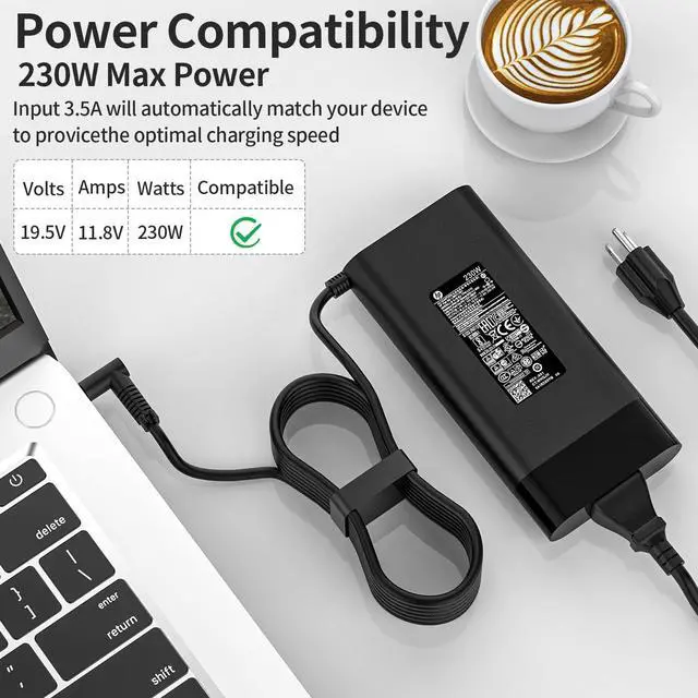 Alt view image 3 of 5 - New 230W Charger Fit for HP Omen 15 16 17 M41303-001 M85389-003 M35733-001 M85389-001 TPN-LA10 TPN-DA12 PSA-1231-08HP 19.5V 11.8A Gaming Laptop Power Supply Adapter 4.5x3.0 mm Blue tip (230W)
