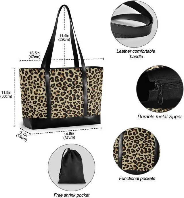 Alt view image 4 of 5 - ALAZA Cheetah Leopard Laptop Tote Bag,Fits 15.6 Inch Laptop,Womens Lightweight Canvas Leather Tote Bag Shoulder Bag