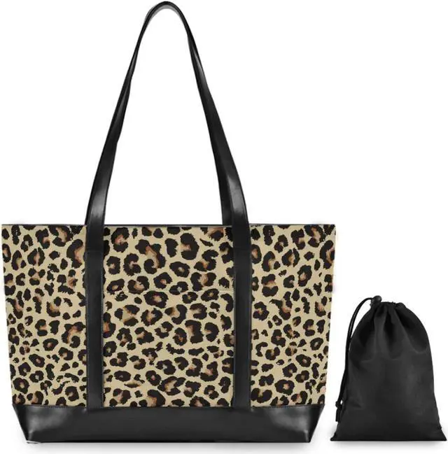 Alt view image 2 of 5 - ALAZA Cheetah Leopard Laptop Tote Bag,Fits 15.6 Inch Laptop,Womens Lightweight Canvas Leather Tote Bag Shoulder Bag