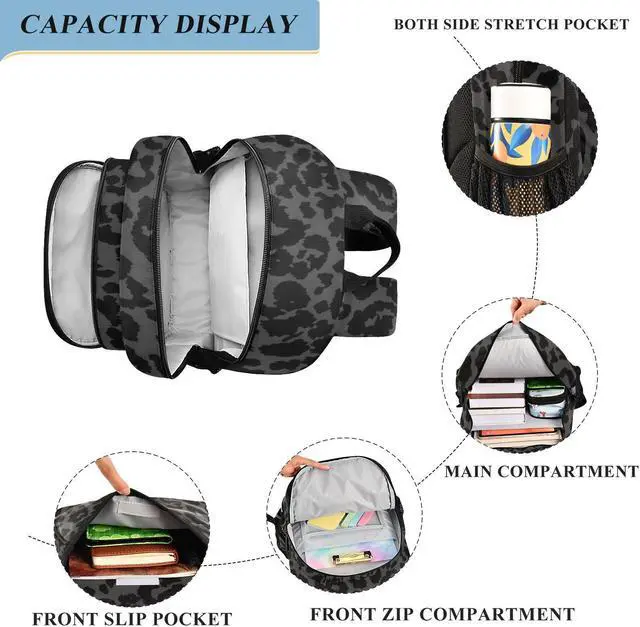 Alt view image 4 of 5 - ALAZA Dark Gray Cheetah Leopard Print Laptop Backpack Purse for Women Men Travel Bag Casual Daypack with Compartment & Multiple Pockets