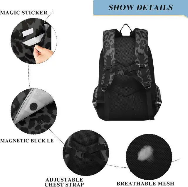 Alt view image 3 of 5 - ALAZA Dark Gray Cheetah Leopard Print Laptop Backpack Purse for Women Men Travel Bag Casual Daypack with Compartment & Multiple Pockets