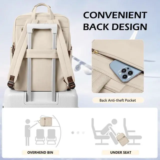 Alt view image 5 of 5 - GOLF QUALITY Slim Laptop Backpack for Women, Lightweight Business Backpack for Women Computer Bag Purse for Commuting, Fit 14Inch, Apricot
