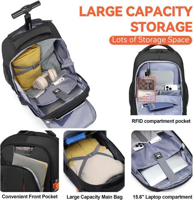 Alt view image 2 of 5 - GOTECH Rolling Backpack, 18 inch Laptop Travel Backpack with Wheels for Men Women, Rolling Wheeled Backpack for Business Travel