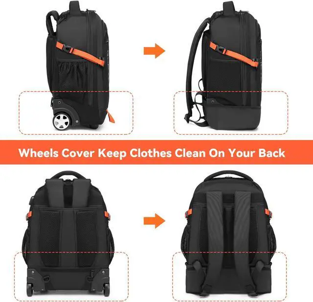 Alt view image 5 of 5 - GOTECH Rolling Backpack, 18 inch Laptop Travel Backpack with Wheels for Men Women, Rolling Wheeled Backpack for Business Travel