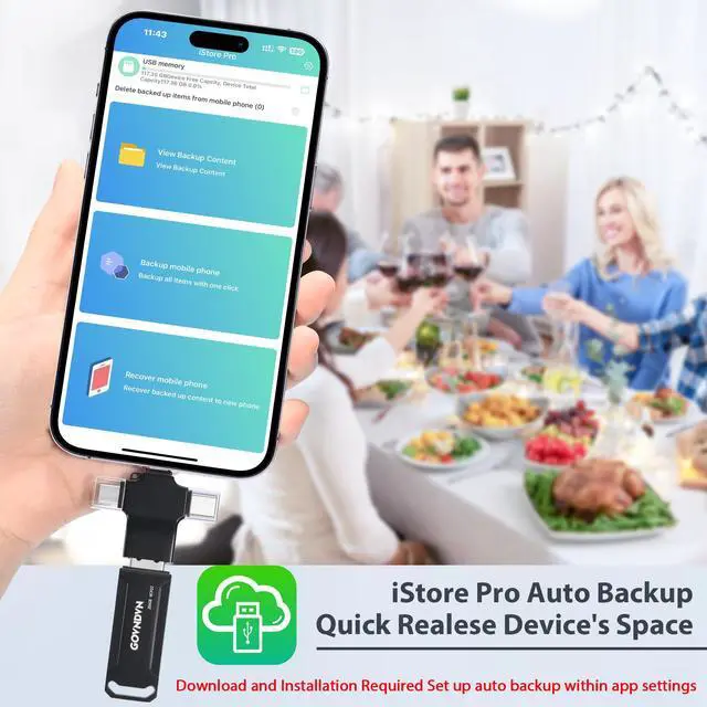 Alt view image 2 of 5 - Photo-Stick 256GB iStore Pro, 4-in-1 Auto-Backup-Flash-Drive for iPhone Photo Video Contact| Photo-Stick-for-iPhone-Memory-Stick Apple Thumb-Drive for iPad, iPhone 16/15/14/13/12, Computer, Android