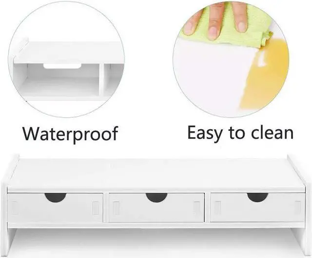 Alt view image 5 of 5 - VALEN Monitor Stand Riser, Computer Laptop Riser Shelf with 3 Organizer Drawers (White, 19.5" L x 7.5" W x 4.7" H) (White)