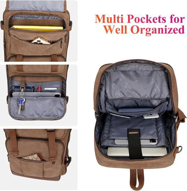 Alt view image 5 of 5 - WITZMAN Canvas Travel Backpack for Men Large Laptop Backpack Fit 17 inch Carry-on Airline Approved Convertible Shoulder Rucksack(A6617-3 Brown)